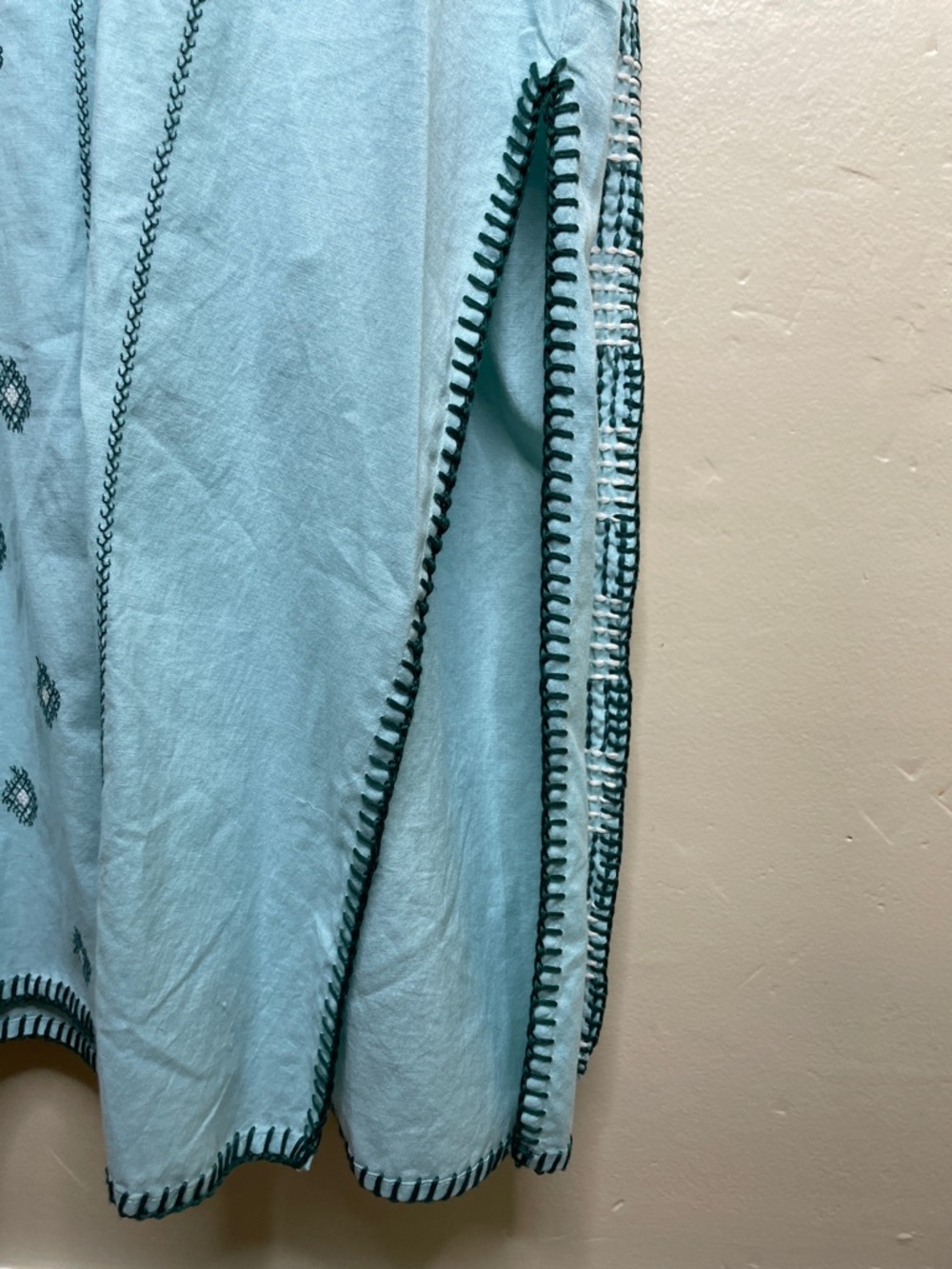 ZARA Blue Green Bloggers Fav Embroidered Linen Caftan Tunic Belted Dress NWT Lg - Picture 9 of 16